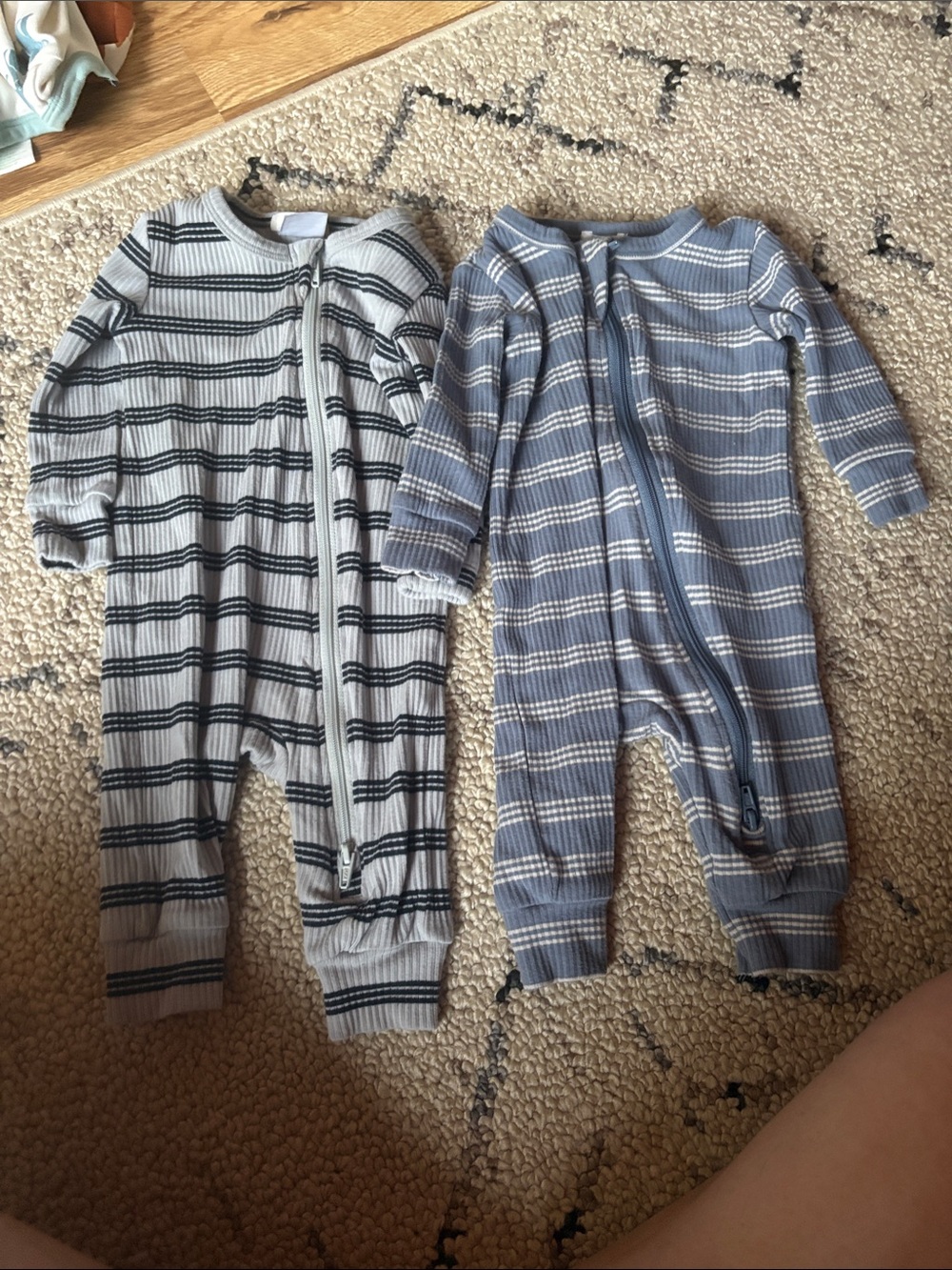 Petit Lem Striped Footie Set - Gray & Blue